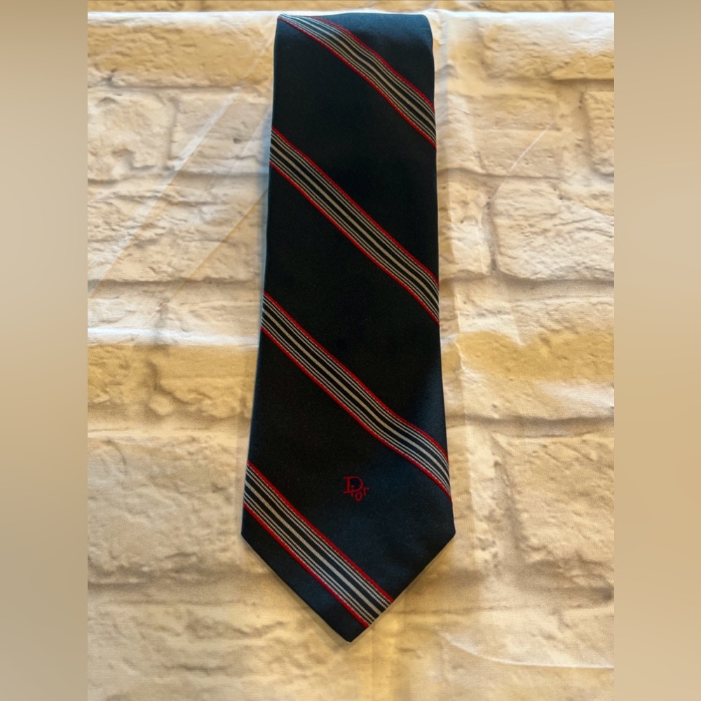 Christian Dior Logo Blue Classic Stripped Neck tie 54”
